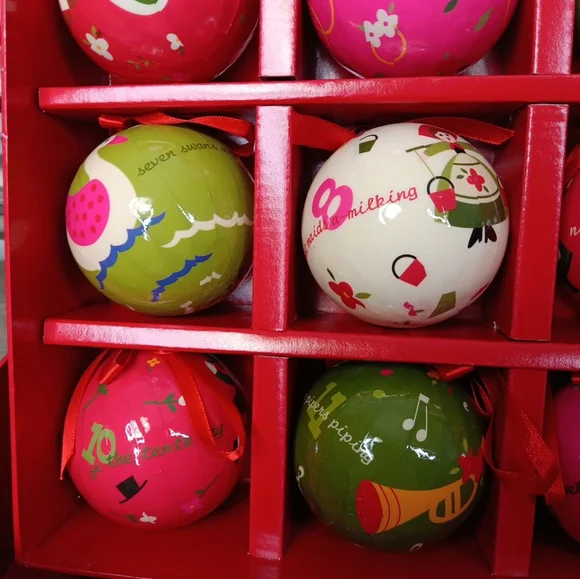 12 Days Of Christmas Colorful Christmas Ornaments Paper Mache 3" - Picture 6 of 10